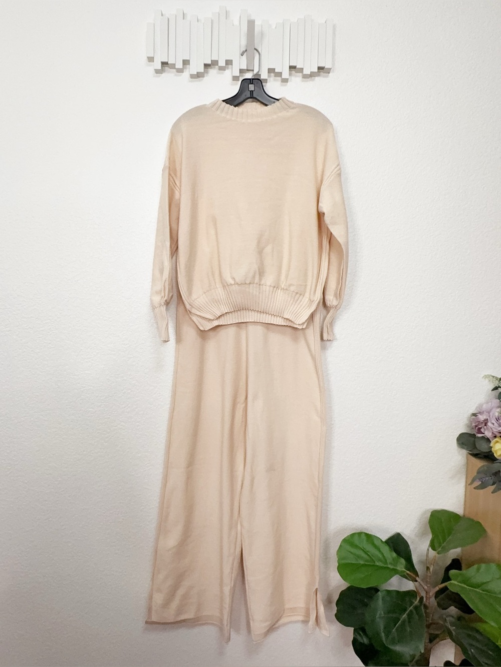 FME Ivory Cream Knit Sweater Wide Leg Pants Two Piece Matching Set NWOT